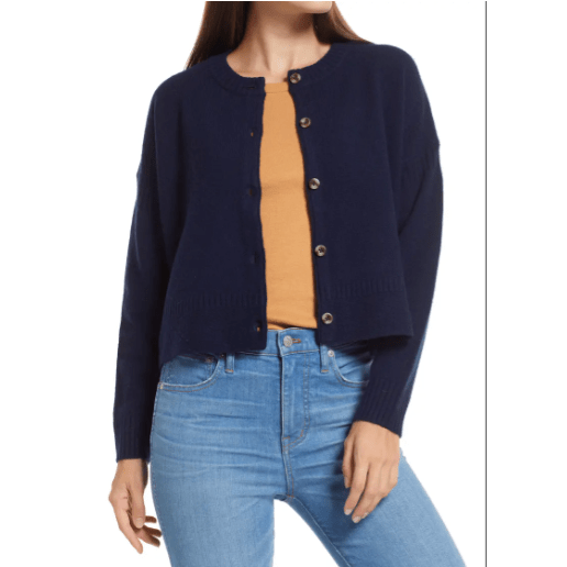 clemence crop wool blend cardigan navy blue