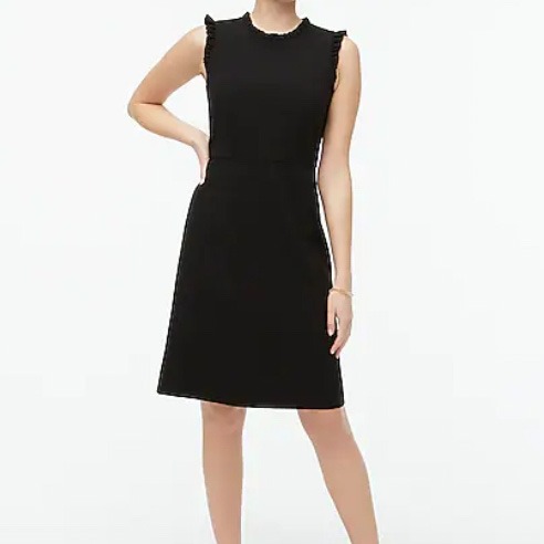 black ruffleneck sheath dress