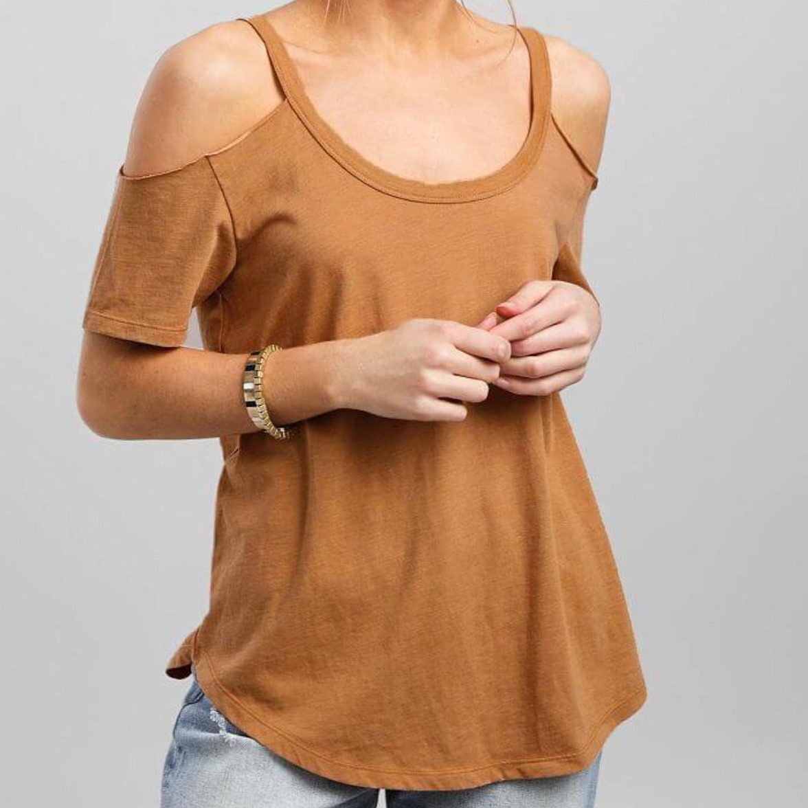 cold shoulder brown buckle