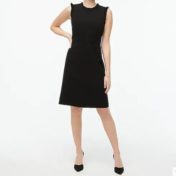 black ruffleneck sheath dress