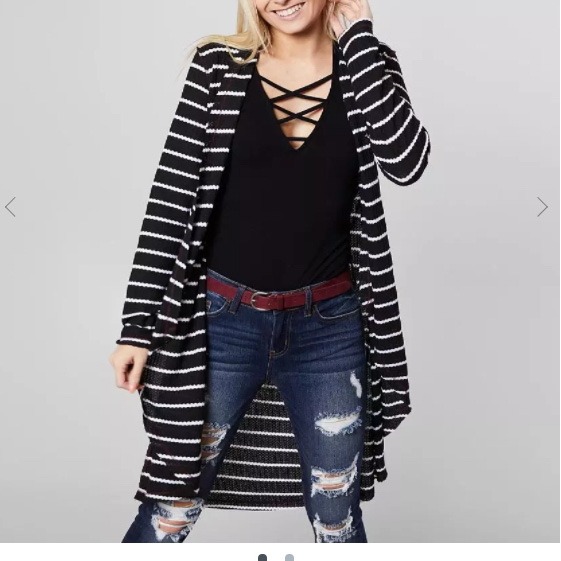 STRIPED WAFFLE KNIT CARDIGAN BUCKLE