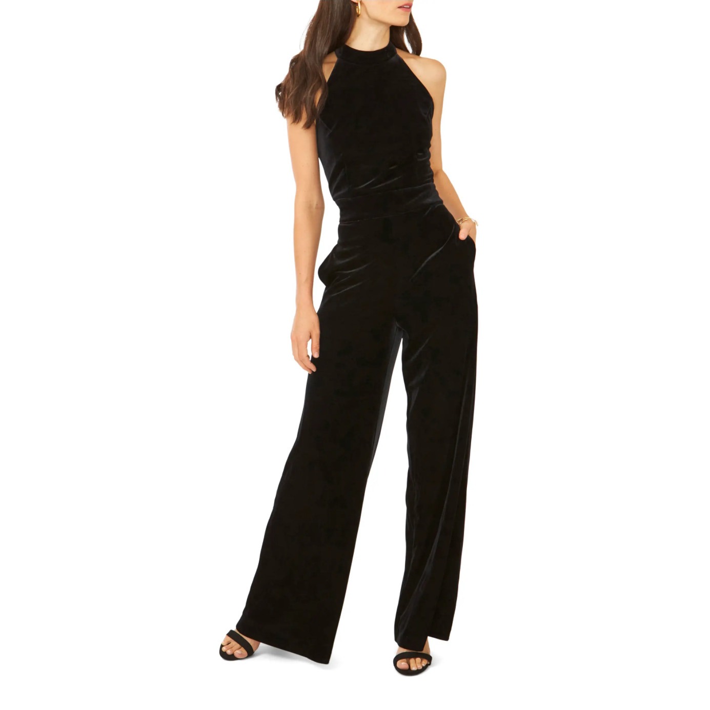 mock neck wide leg halter jumpsuit