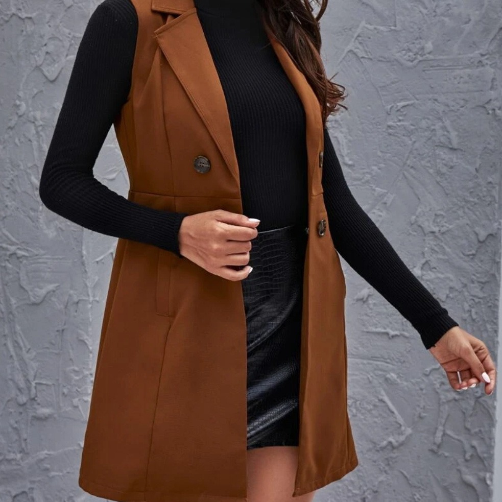 sleeveless trench brown shein