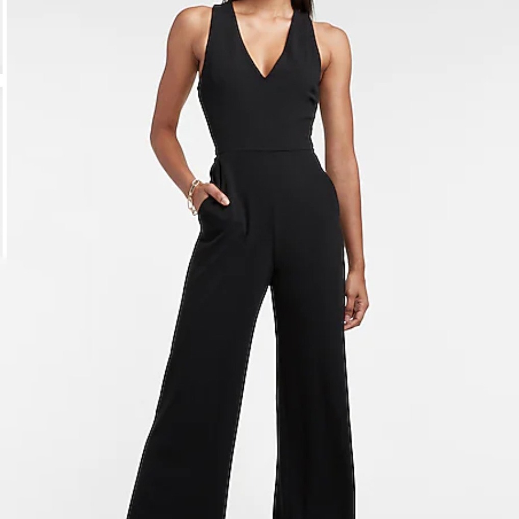 v-neck cross back knit jumpsuit