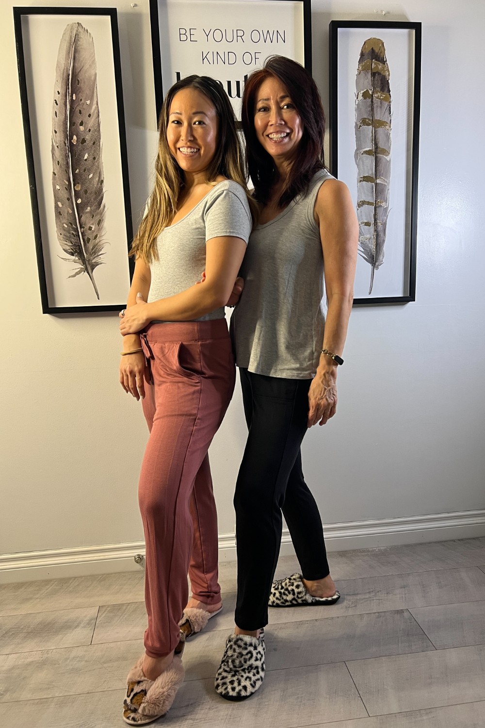 black and pink lounge wear with Grey tank