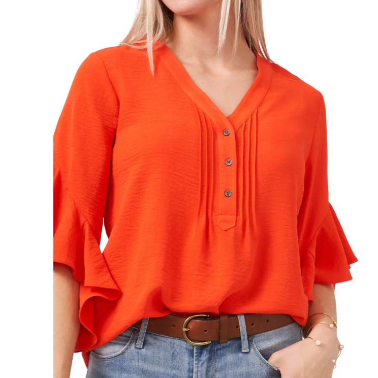 Flutter Sleeve Henley Blouse