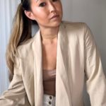 business casual blazer bodysuit and white pants