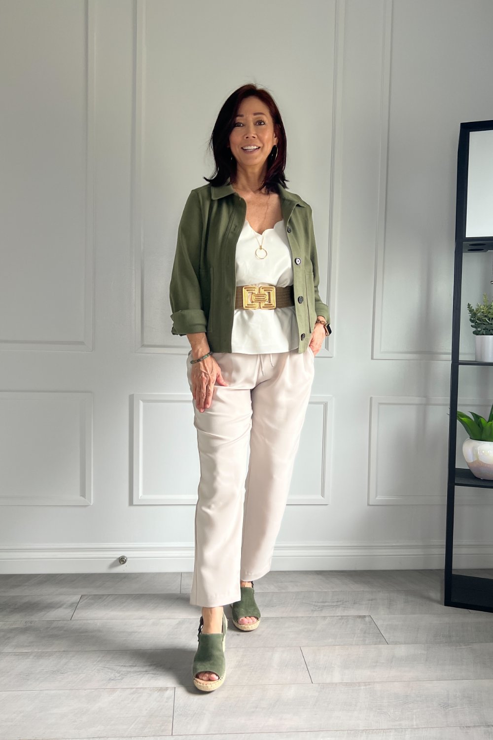 olive jacket and zara pants