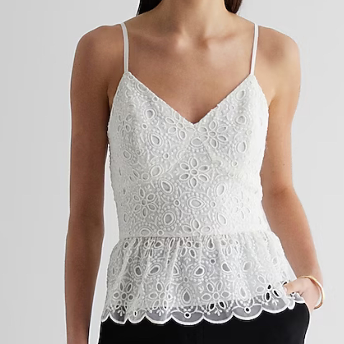 Eyelet Lace V-Neck Peplum Cami